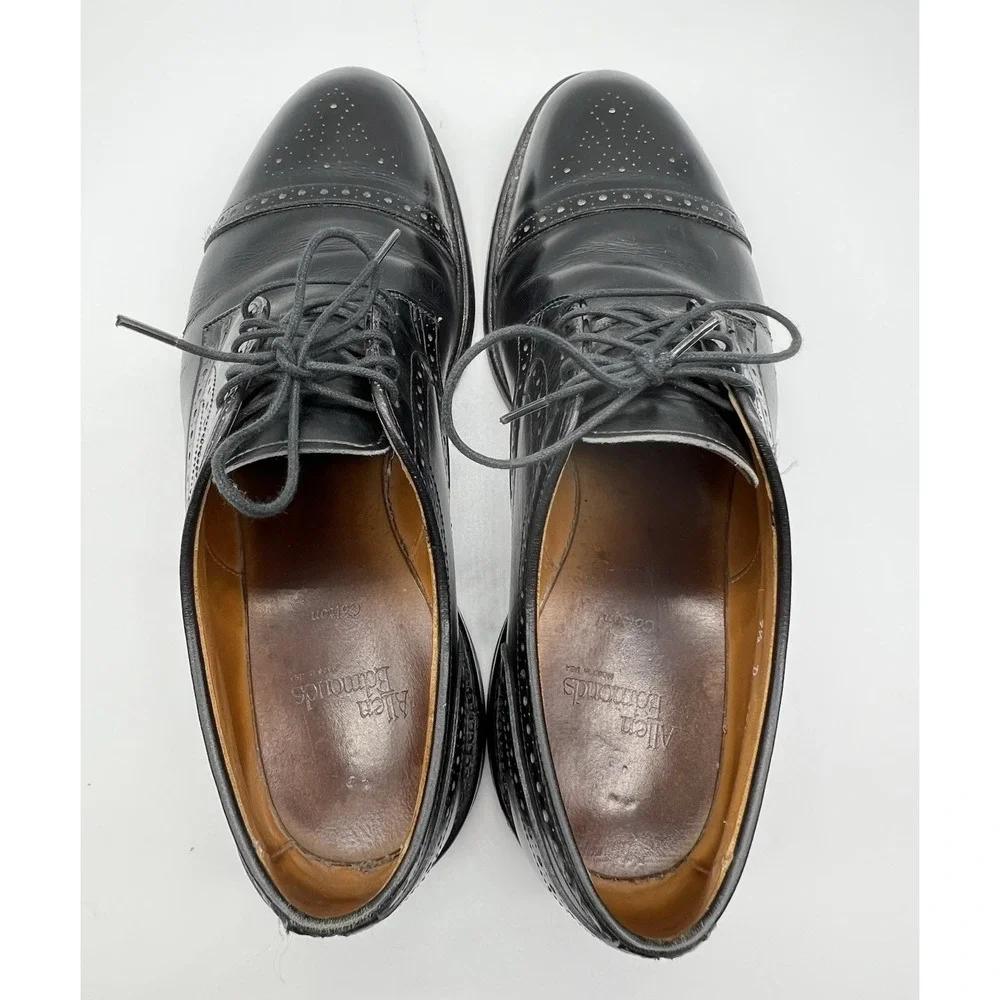 Allen Edmonds Colton Black Leather Medallion Cap Toe Oxfords‎ USA Men's Size 9.5